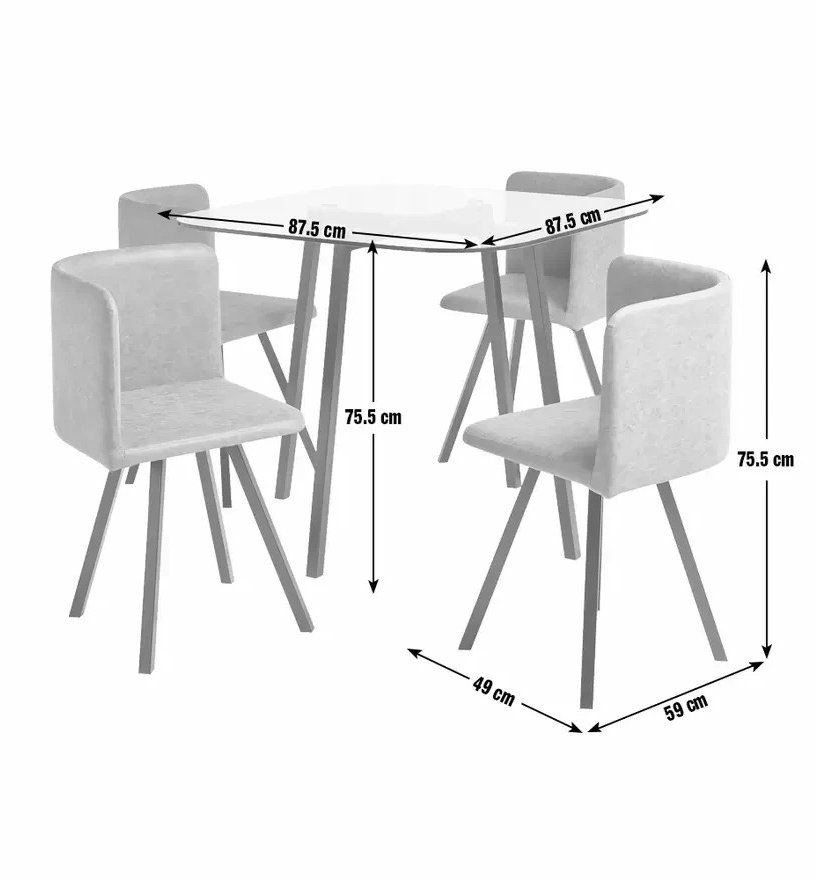 Home Elsie Chrome Dining Table & 4 Charcoal Chairs | Modern Dining Room Furnitur