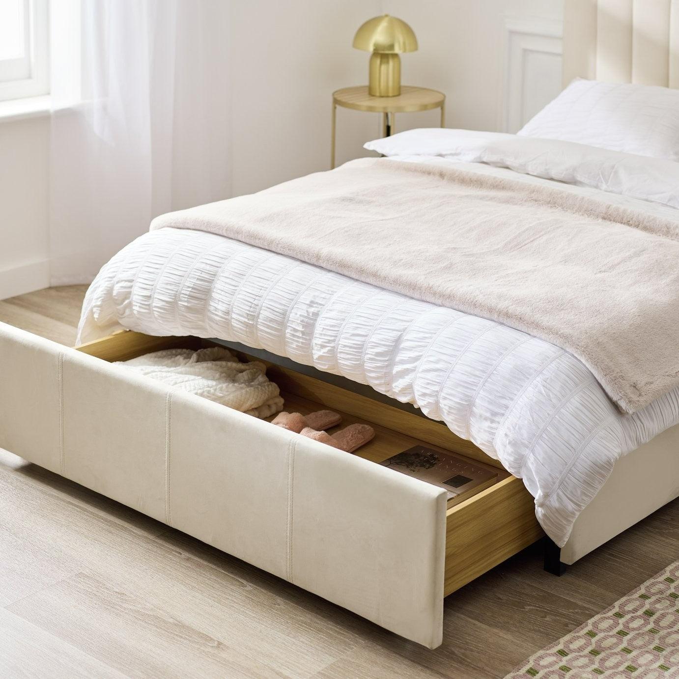 Pandora Small Double Drawer Storage Bed - Cream | Comfortable bad with drawer