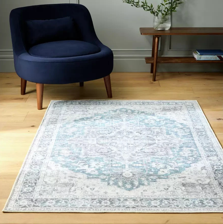 intage Effect Blue Rug 120x170cm | Modern Living Room Floor Rug Carpet