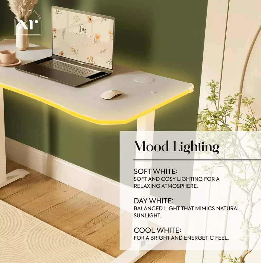XR Living Oka RGB LED App Control Office Desk 110x55cm White | Gaming Computer