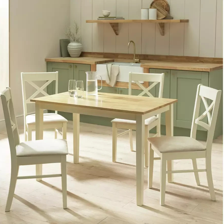 Home Chicago Solid Wood 4 Seater Dining Table Cream | Modern Dining Room Table
