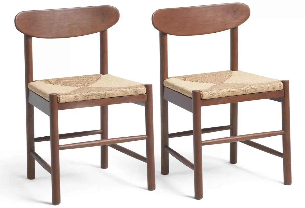 Hanna Pair of Wood Dining Chairs Walnut | Modern Kitchen Dining Seating Set
