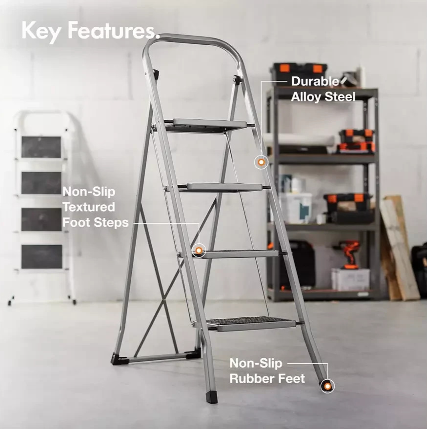 VonHaus 4 Tread Foldable Step Ladder | Folding Household Stepladder