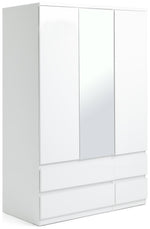 Home Jenson 3 Door Mirror Wardrobe - Matte White | Organizer Bedroom Furniture