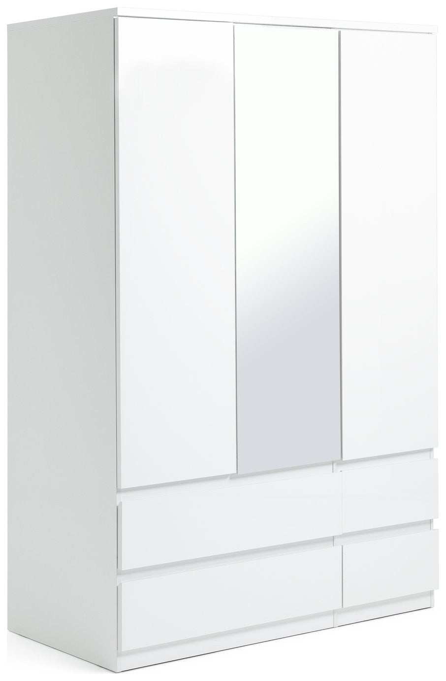 Home Jenson 3 Door Mirror Wardrobe - Matte White | Organizer Bedroom Furniture
