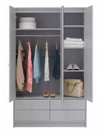 Home Malibu 3 Door 4 Drawer Mirror Wardrobe - Grey | Modern Bedroom Storage