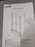 Lucie 2 Door 1 Drawer Wardrobe - Off White (B GRADE 1074.)