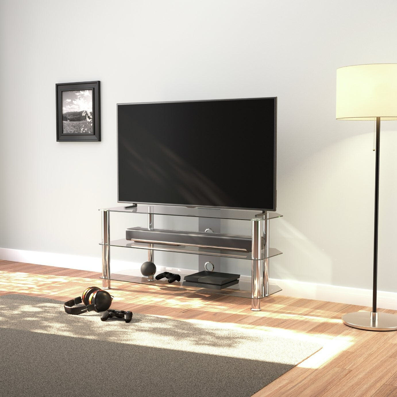 AVF Clear Glass Up to 55 Inch TV Stand - Silver
