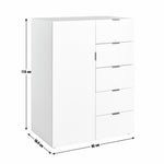 Zeke 1 Door 5 Drawer Short Wardrobe - White | Compact Clothing Organization