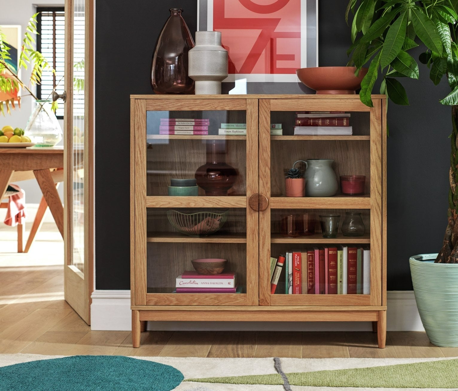 Cornelia 2 Door Glass Short Display Cabinet -Natural | Wonderfully Rustic Piece