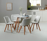 Habitat Quattro Modern Round Dining Table and 4 Chairs in White Faux Leather