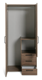 Oldham 2 Door 3 Drawer Wardrobe - Walnut | Simple and smart storage solution