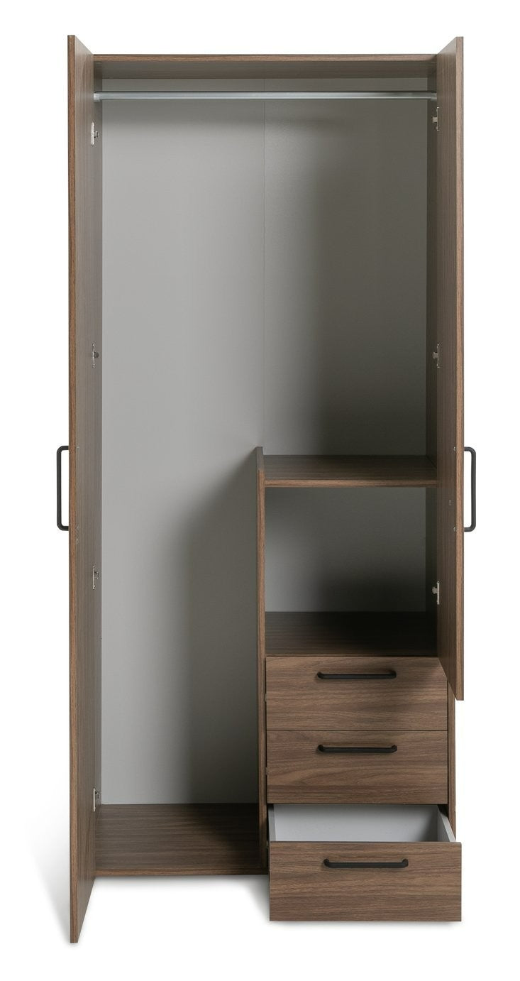 Oldham 2 Door 3 Drawer Wardrobe - Walnut | Simple and smart storage solution