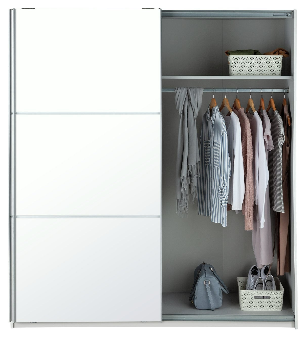 Holsted Mirrored 180cm Sliding Wardrobe - White | Closet Interior Style Storage