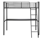 Riley High Sleeper Metal Bed Frame with Desk Black | Kids Loft Bed Furniture