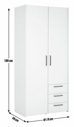 Oldham 2 Door 3 Drawer Wardrobe - White | Double door wardrobe white