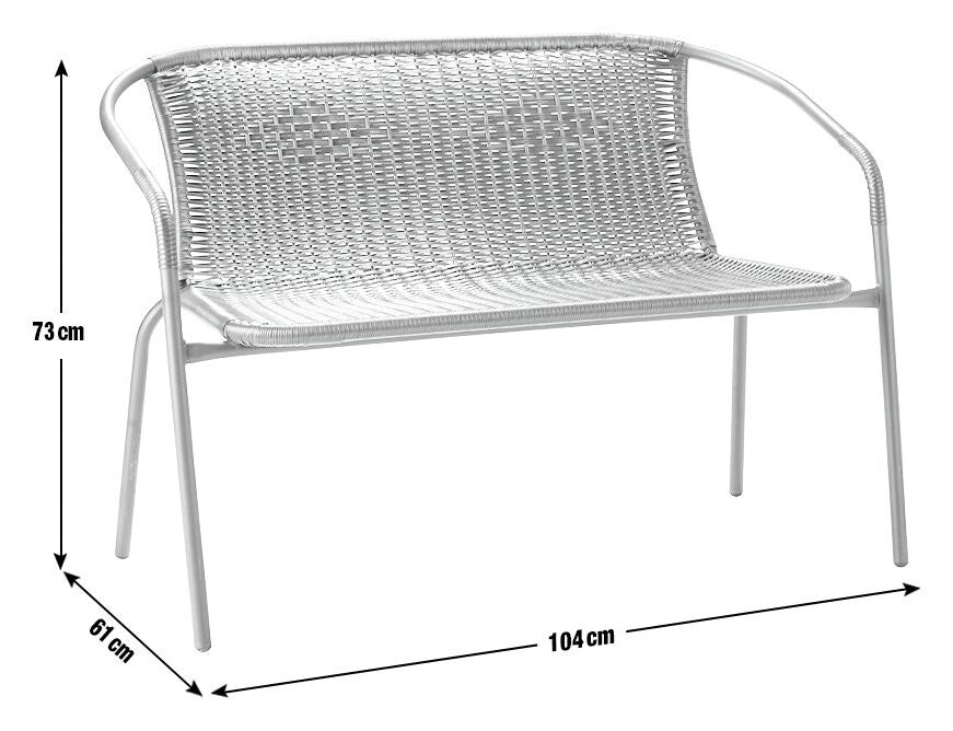 Steel Wicker 2 Seater Garden Bench - Grey