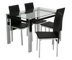 Home Fitz Glass Dining Table & 4 Black Chairs | Modern Kitchen Furniture Set