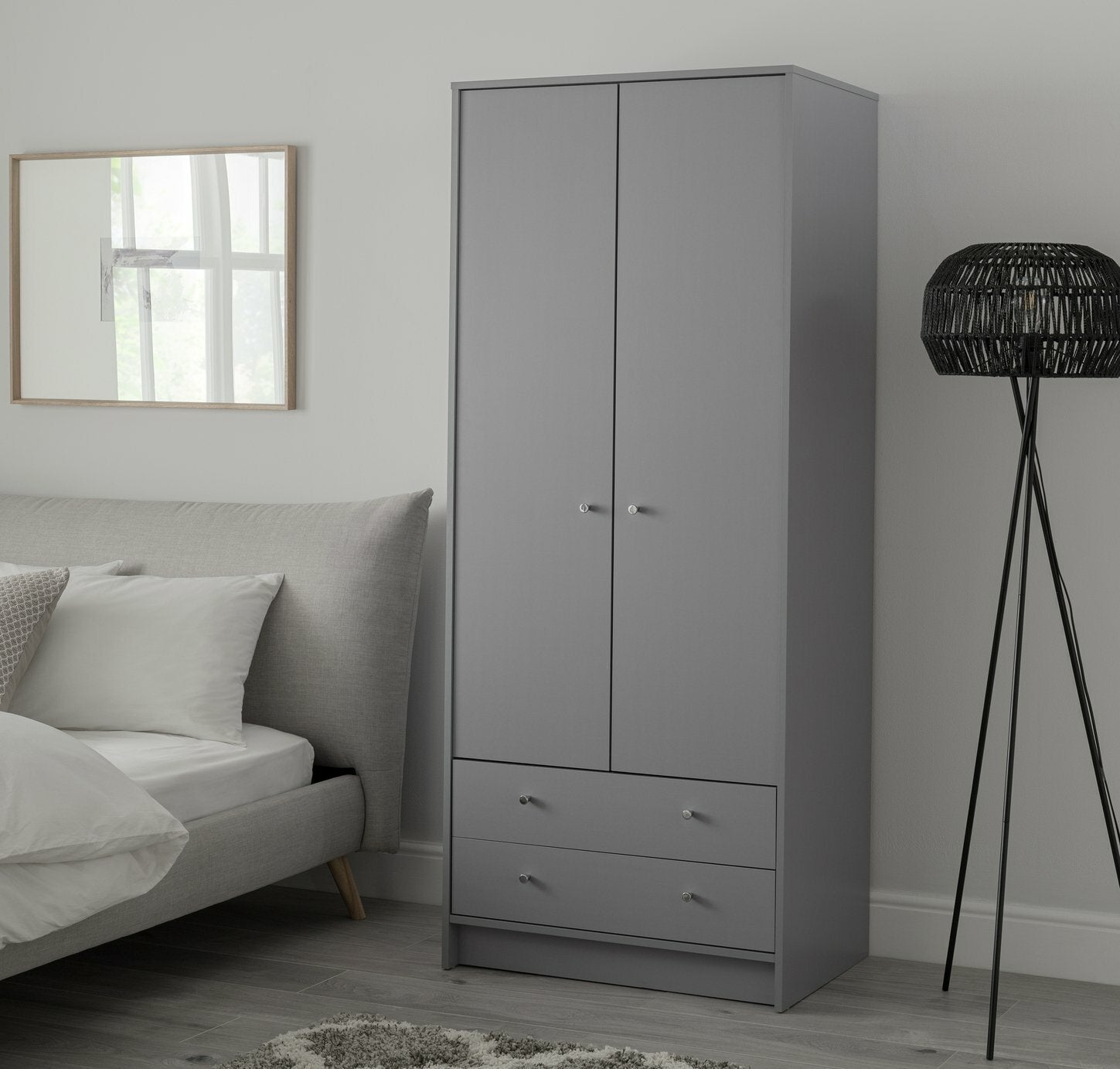Malibu 2 Door 2 Drawer Wardrobe - Grey (B GRADE 1102)