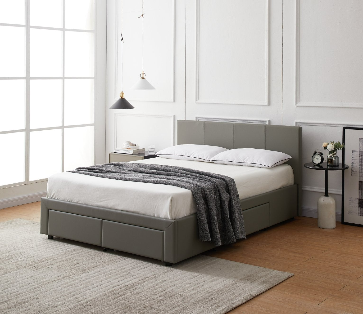 Lavendon 4 Drawer Double Bed Frame - Grey | Stylishly Practical Bed Frame