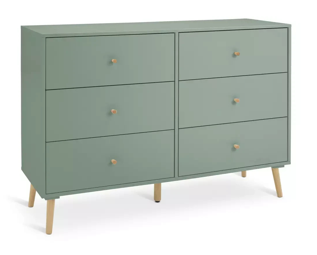 Otto 6 Drawer Chest Green | Bedroom Storage Chest of Drawers