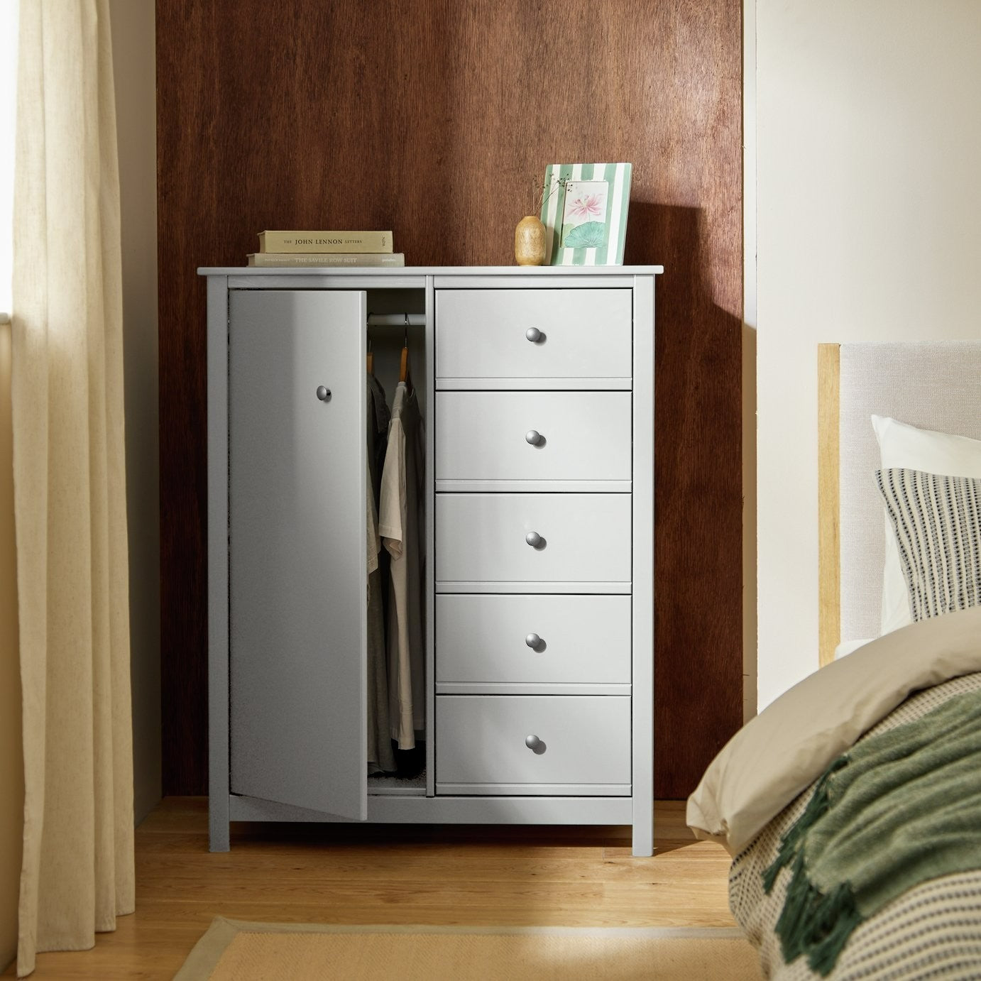 Brooklyn 1 Door 5 Drawer Short Wardrobe - White | Elegant Home Storage