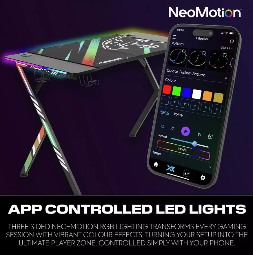 X Rocker Arteon RGB Esports Gaming Desk Black | App Controlled LED Computer Desk