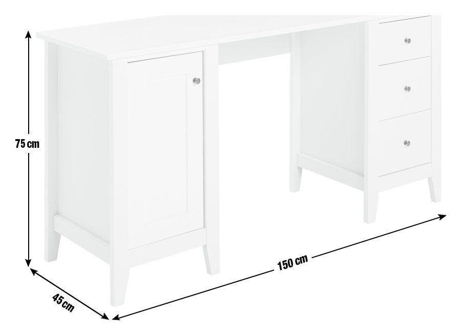 Minato 3 Drawer Office Desk - White | Modern workstation desk