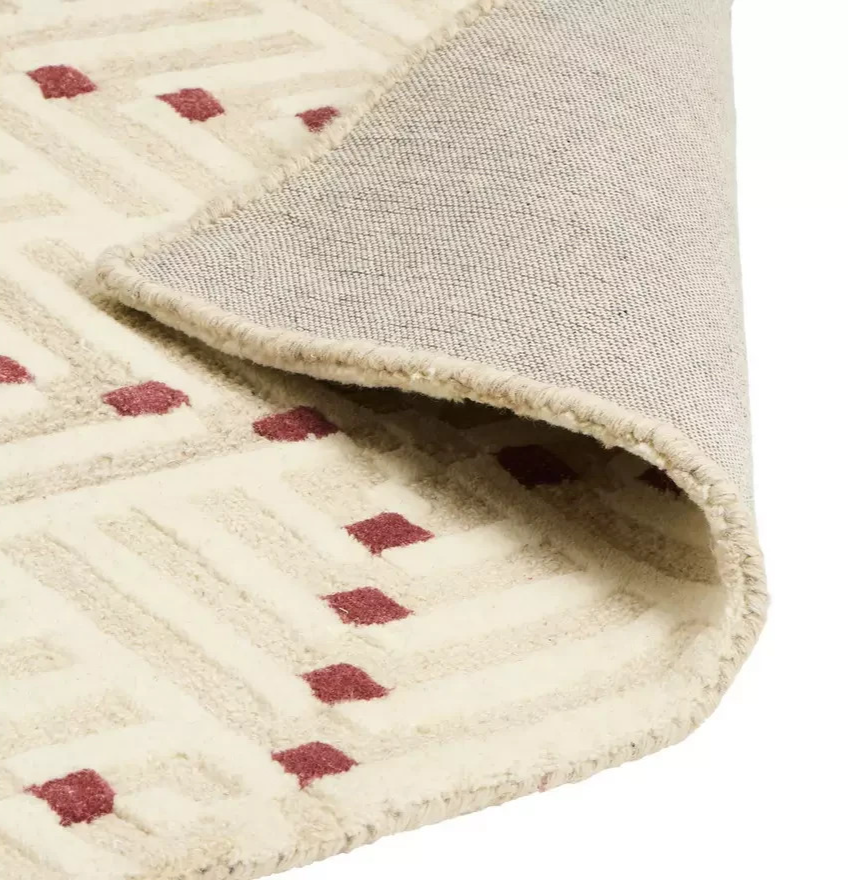 Crosshatch Square Beige Wool Rug | 160x230cm | Modern Living Room Floor Carpet A