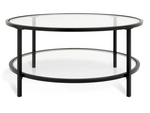 Home Boutique Round Coffee Table - Black | Glass Top Modern Living Room Table