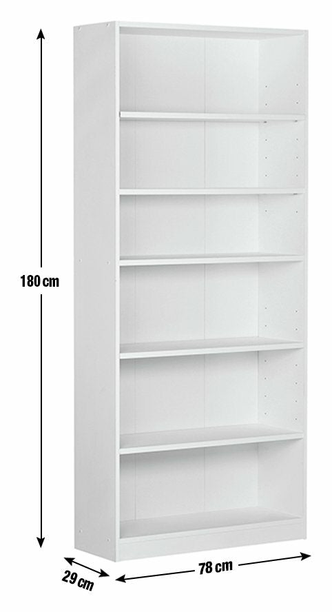 Maine Deep 6 Shelf Bookcase - Shelving Storage Unit Display Cabinet - White