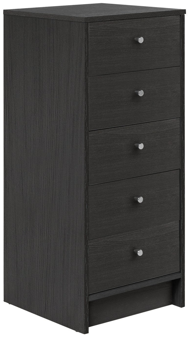 Home Malibu 5 Drawer Tallboy - Black Oak Effect |Tallboy Black Oak Effect