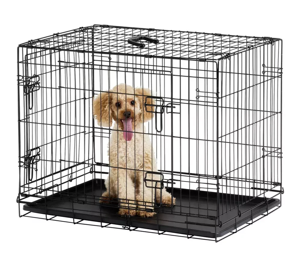Double Door 30 Inch Pet Cage Medium | Metal Dog Crate Animal Kennel Furniture