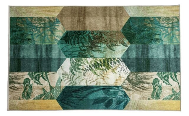 Eden Leaf Tile Green Flatweave Rug 170x120cm | Modern Living Room Floor Rug Carp
