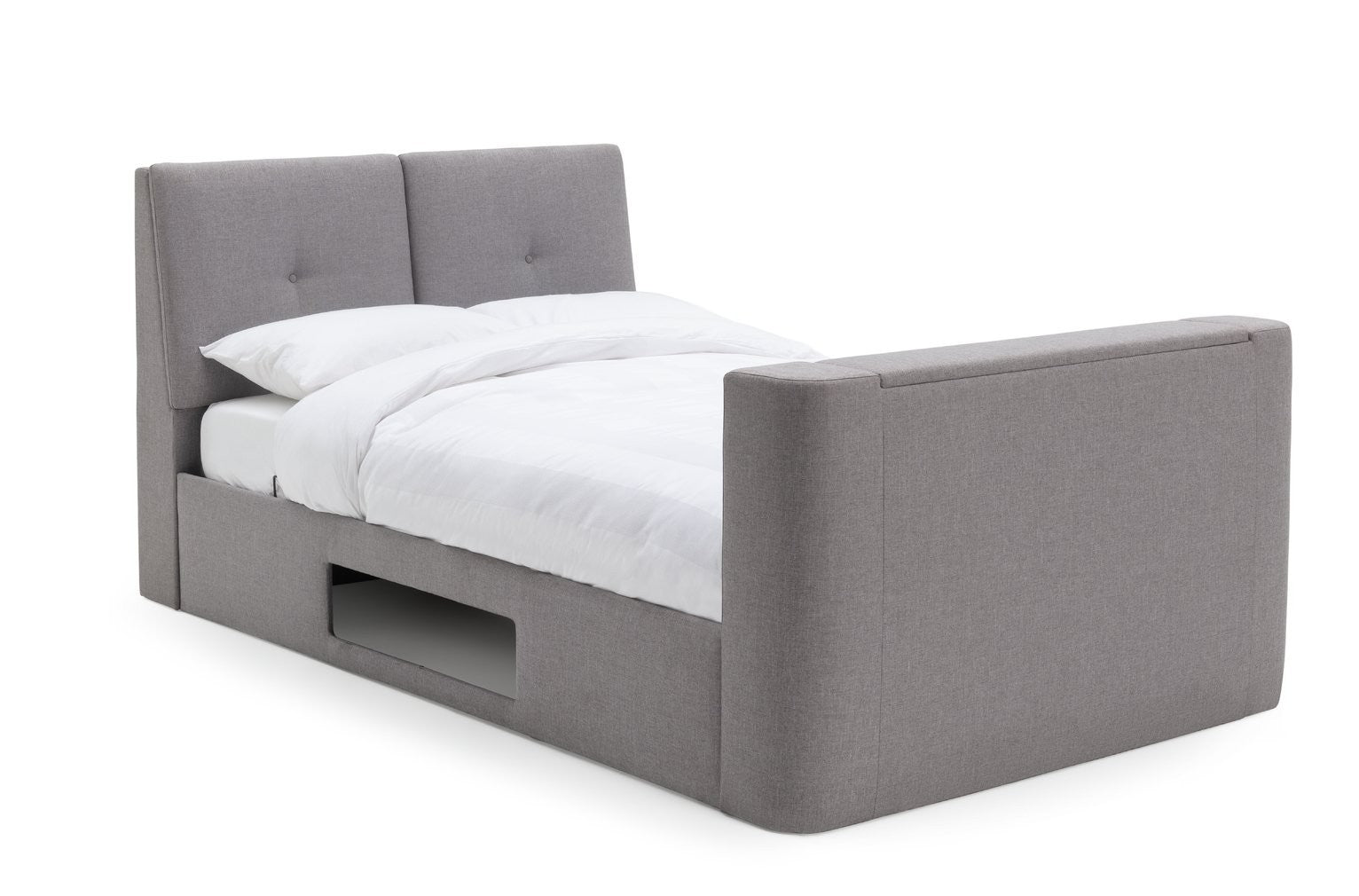 Home Jakob Kingsize TV Ottoman Bed Frame - Grey | High End Bedroom Comfort