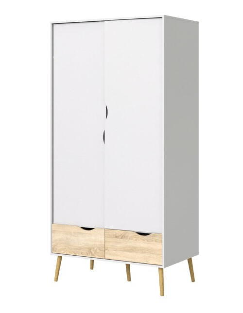 Tvilim Oslo 2 Door 2 Drawer Wardrobe - White and Oak