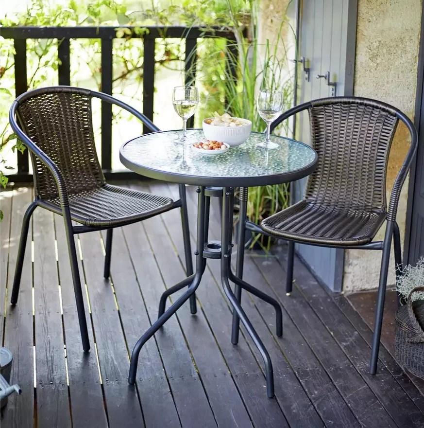 Home 2 Seater Rattan Effect Garden Bistro Set - Brown | Outdoor Patio Furniture