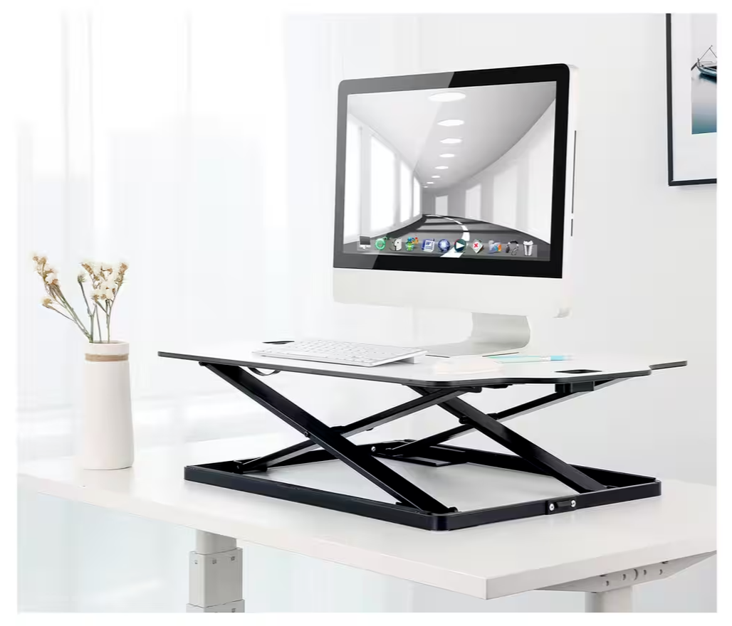 ProperAV Slim Profile Stand Up Desk Workstation - White | Adjustable Office Tabl