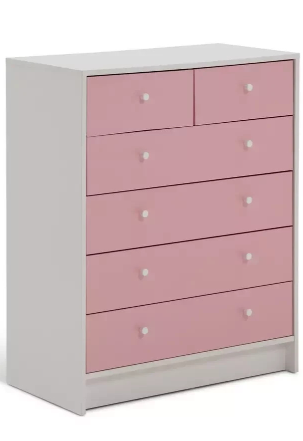 Kids Malibu 6 Drawer Chest - Pink & White (B GRADE 1033.)