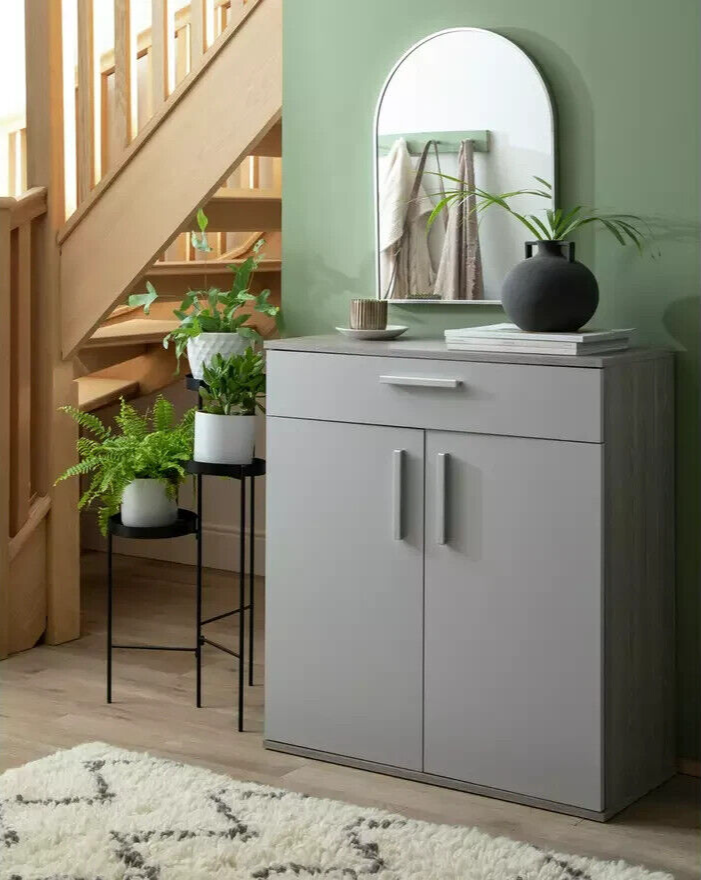 Venetia 2 Door Shoe Storage Cabinet - Grey & Oak