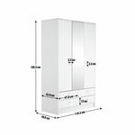 Home Malibu 3 Door 4 Drawer Mirror Wardrobe - White | wardrobe with mirror