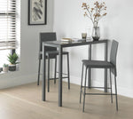 Lido Glass Bar Table & 2 Grey Chairs | Modern Kitchen Breakfast Dining Set