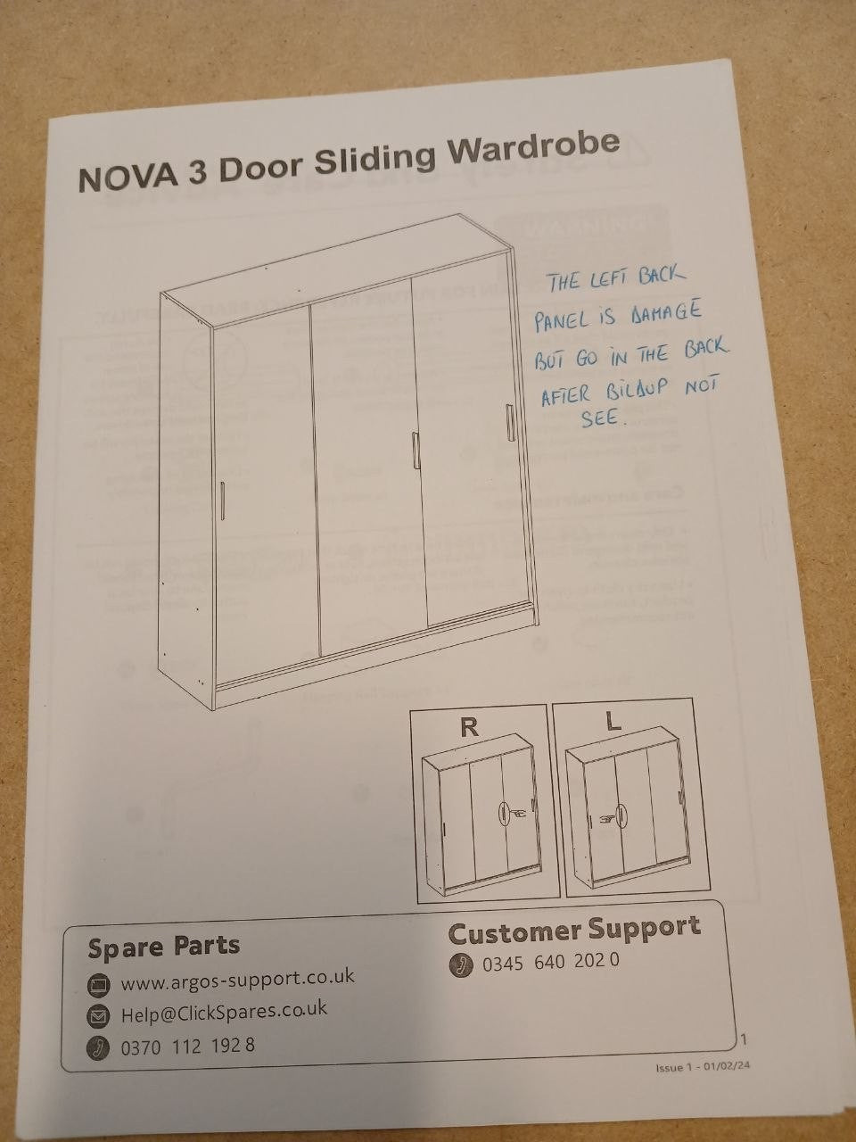 Nova 3 Door Sliding Wardrobe - Oak (B GRADE 1115.)