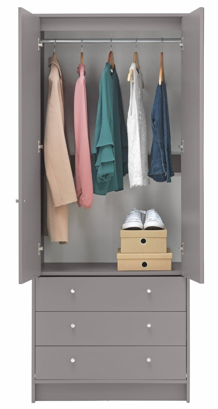 Home Malibu 2 Door 3 Drawer Mirror Wardrobe - Grey | mirrored wardrobe