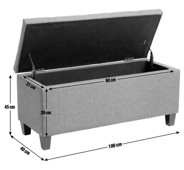 Fabric Large Storage Ottoman - Grey | Upholstered Footstool Bench Bedroom Seat