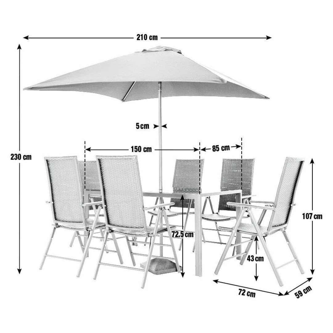 Hereford Folding 6 Seater Metal Patio Set - Black