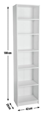 Maine Narrow 6 Shelf Bookcase - Shelving Storage Unit Display Cabinet - Black