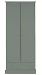 Home Kensington 2 Door 1 Drawer Wardrobe Sage Green | Bedroom Storage Furniture 