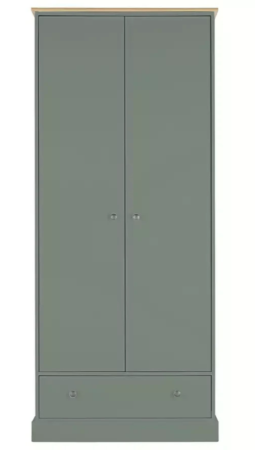 Home Kensington 2 Door 1 Drawer Wardrobe Sage Green | Bedroom Storage Furniture 