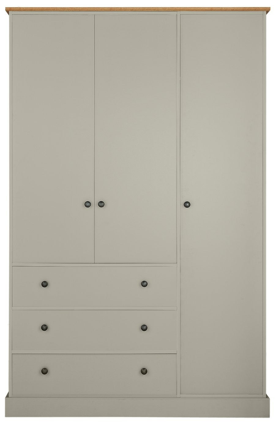 Home Kensington 3Dr 3Drw Wardrobe - Soft Grey /Oak Eff | triple wardrobe